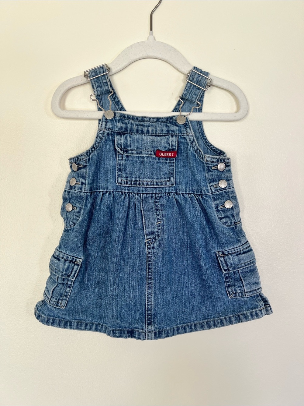 GUESS Girls Blue Denim Overall Dress with Cargo Pockets